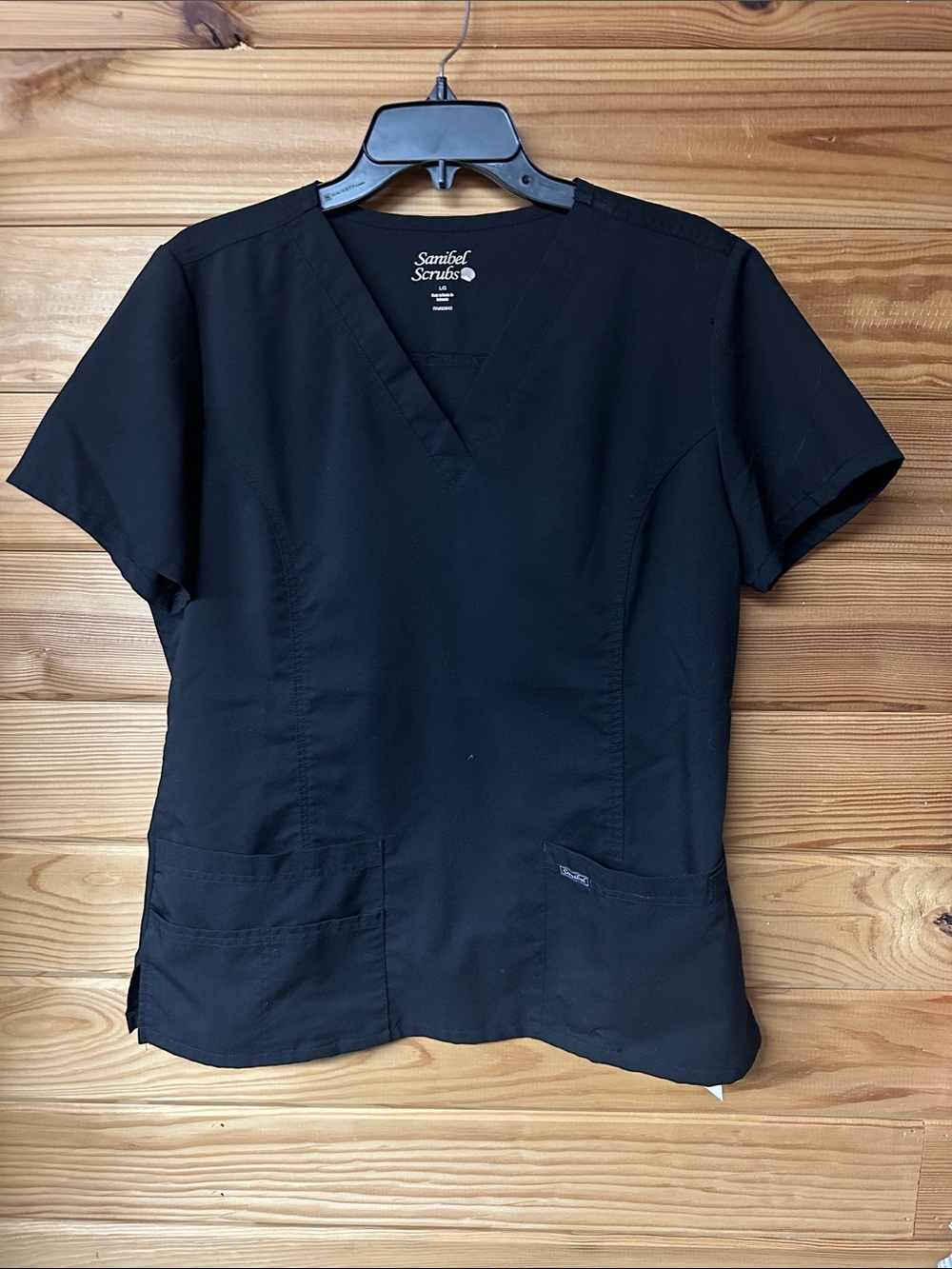 Sanibel Scrubs Women's Black V-Neck Medical Scrub Top Size L